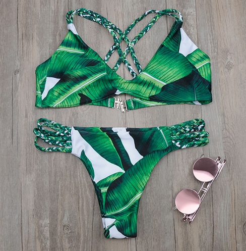 Floral Two-Piece Swimsuit with Tassel Ties