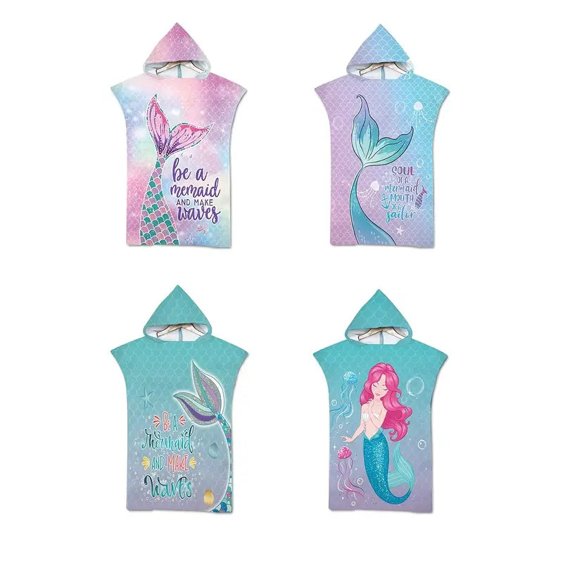 Mermaid Hooded Bath Towel Cape for Beach and Home