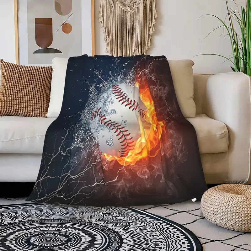 Plush Baseball Print Throw Blanket