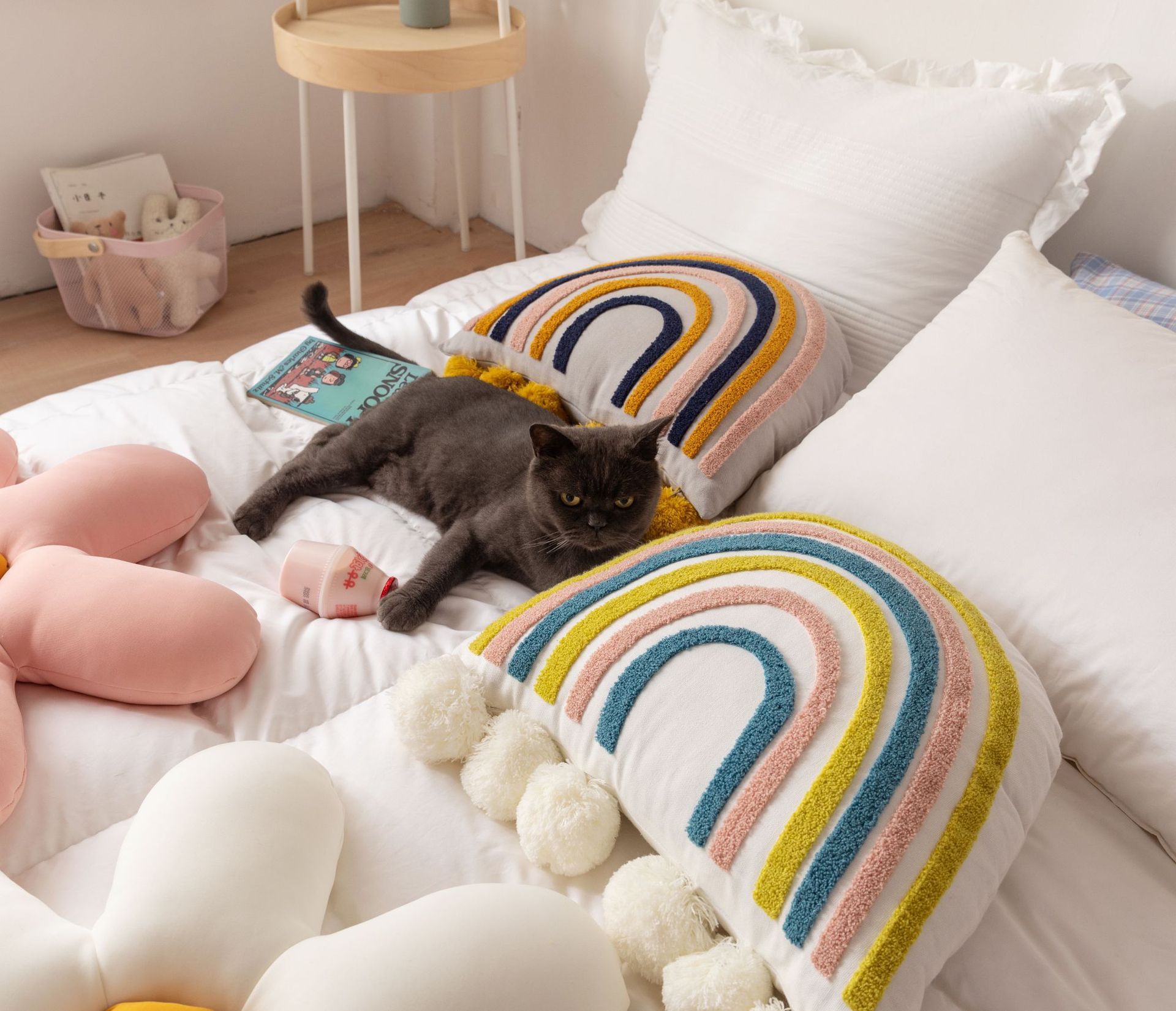 Embroidered Rainbow Pillow for Children's Room Decor