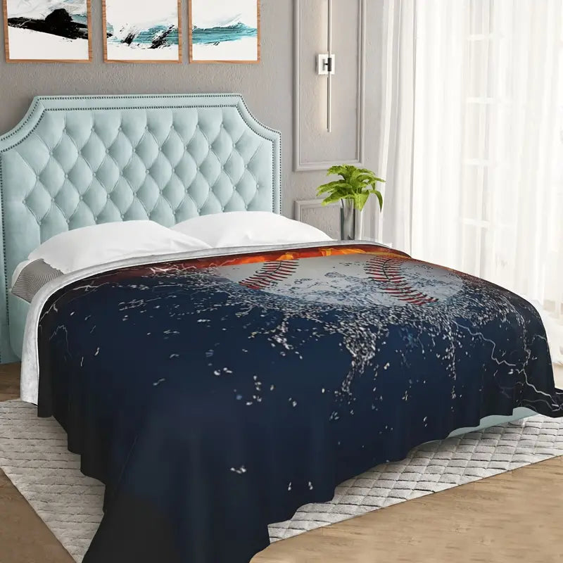 Plush Baseball Print Throw Blanket
