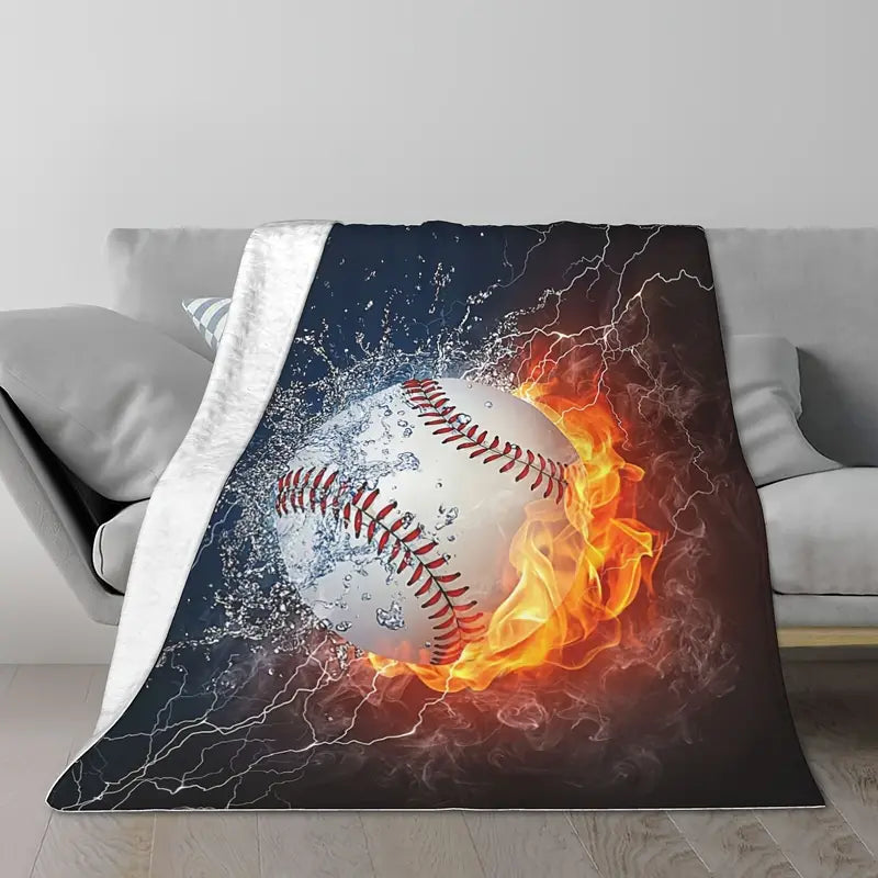 Plush Baseball Print Throw Blanket