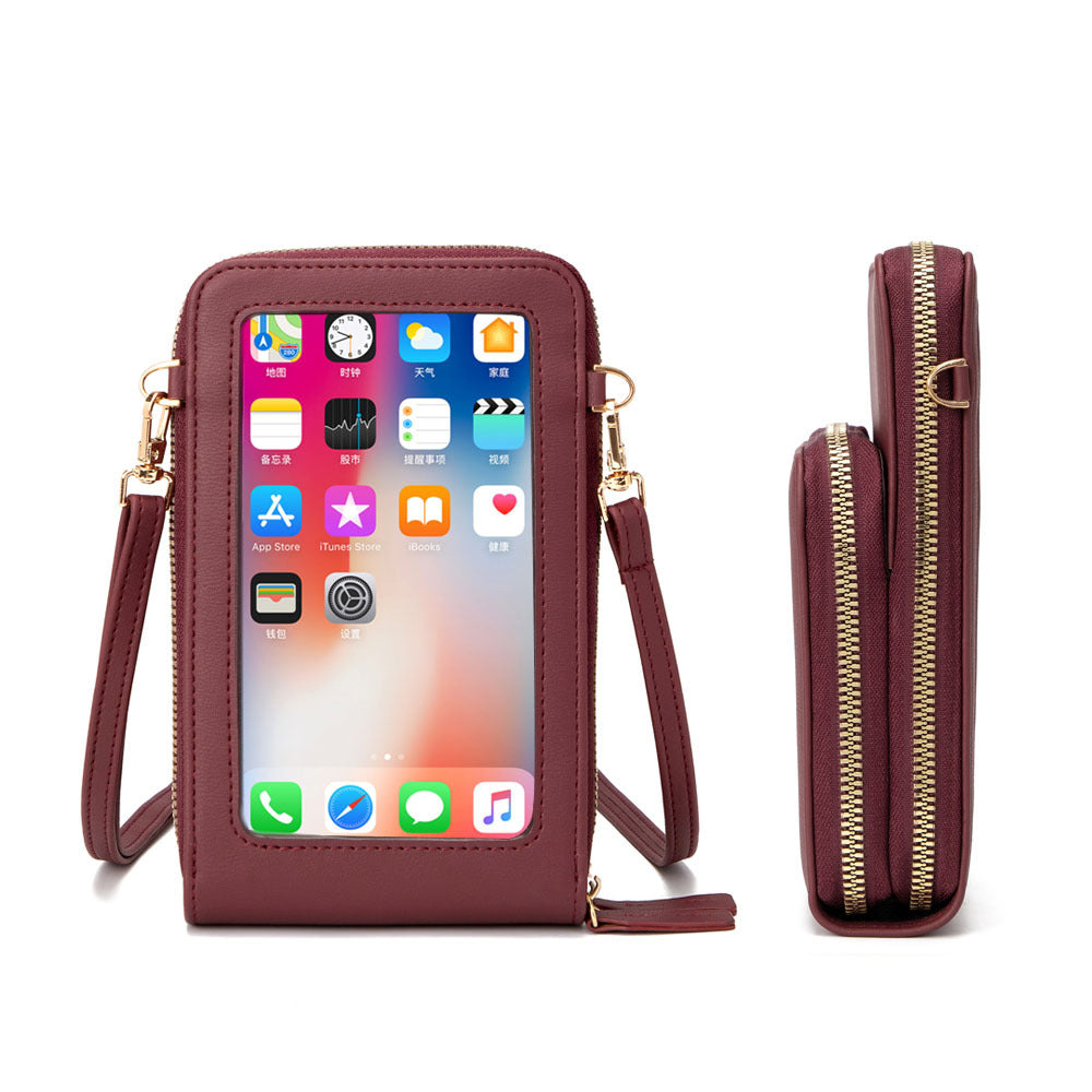 Korean PU Zipper Touch Screen Mobile Phone Bag