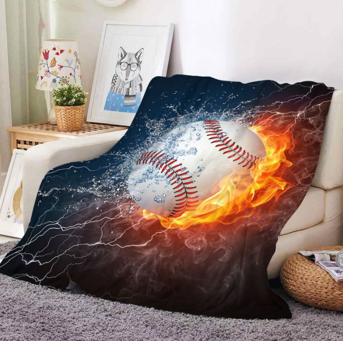 Plush Baseball Print Throw Blanket