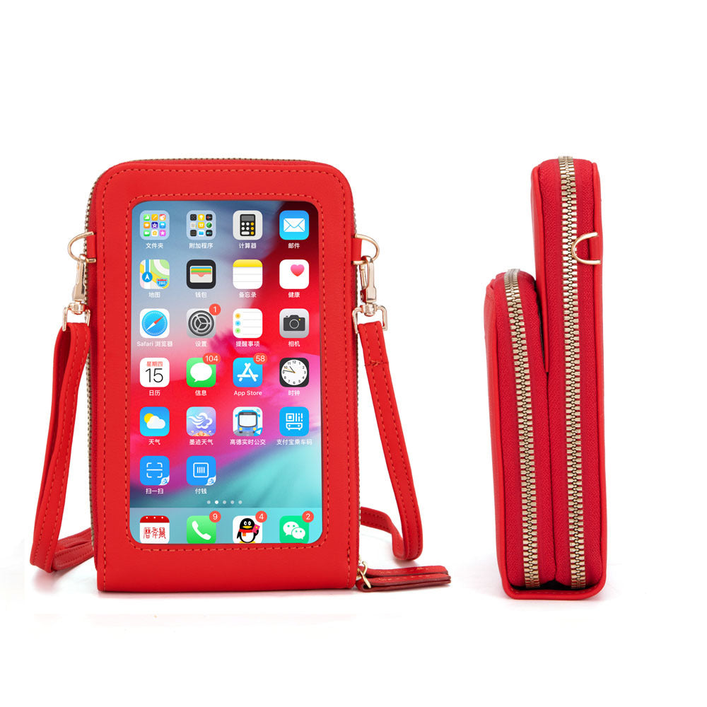 Korean PU Zipper Touch Screen Mobile Phone Bag