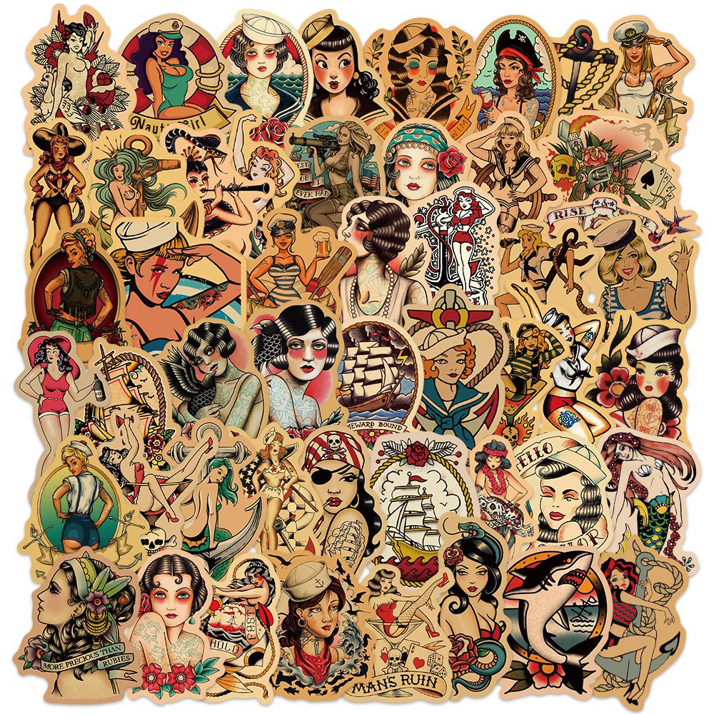 50PCS Waterproof Retro Sailor Girl Graffiti Stickers