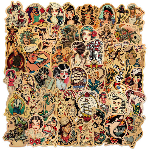 50PCS Waterproof Retro Sailor Girl Graffiti Stickers