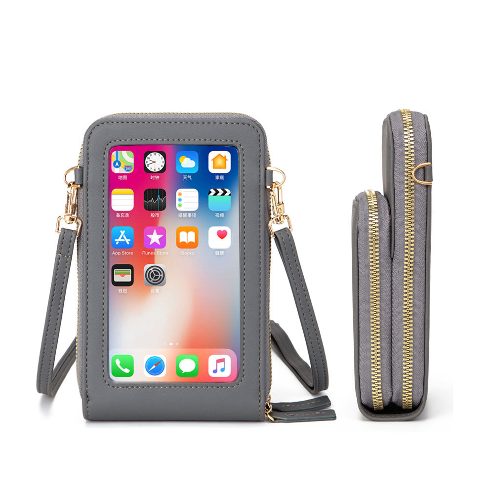 Korean PU Zipper Touch Screen Mobile Phone Bag