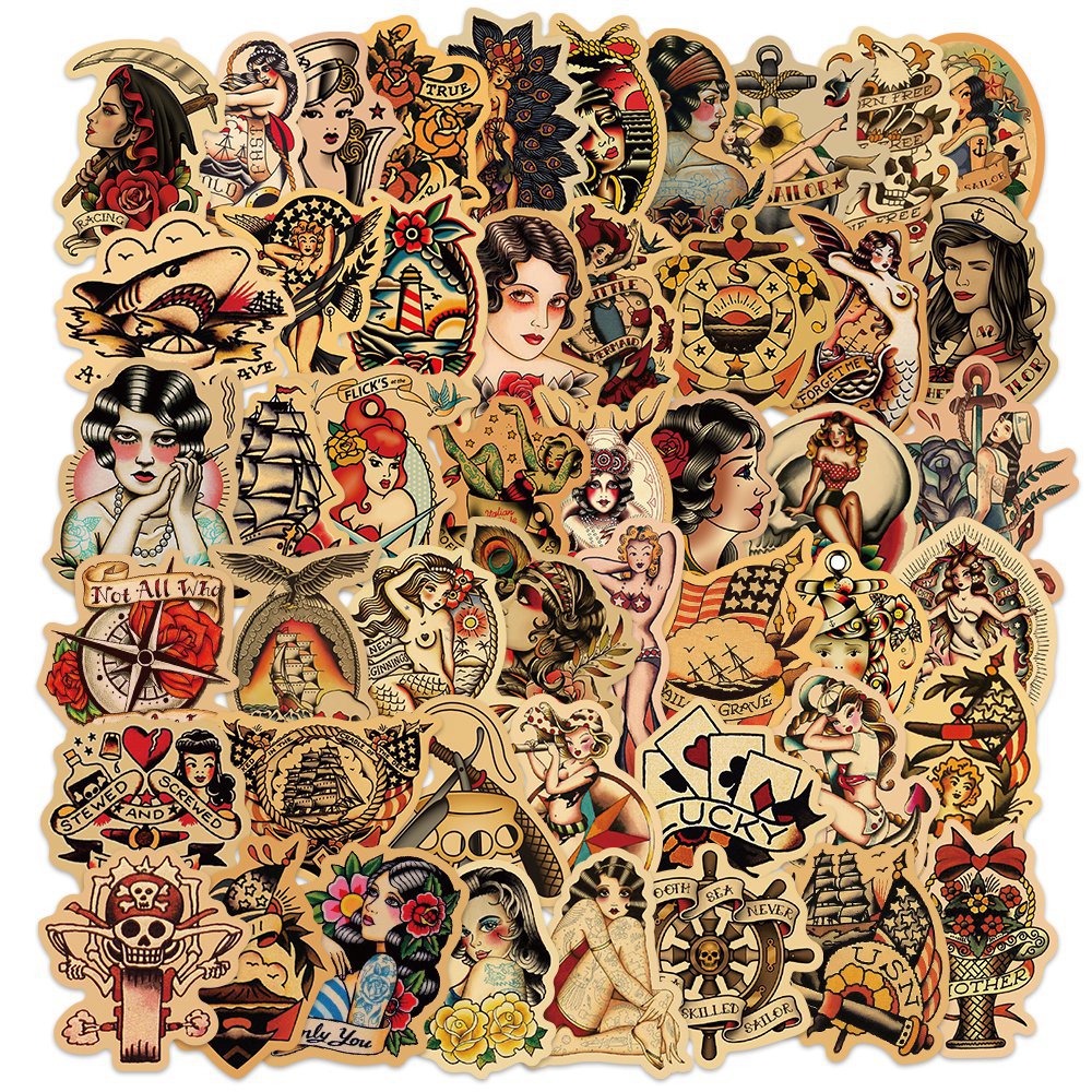 50PCS Waterproof Retro Sailor Girl Graffiti Stickers