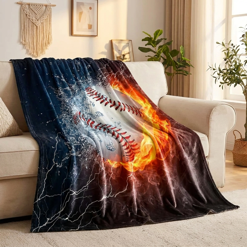 Plush Baseball Print Throw Blanket