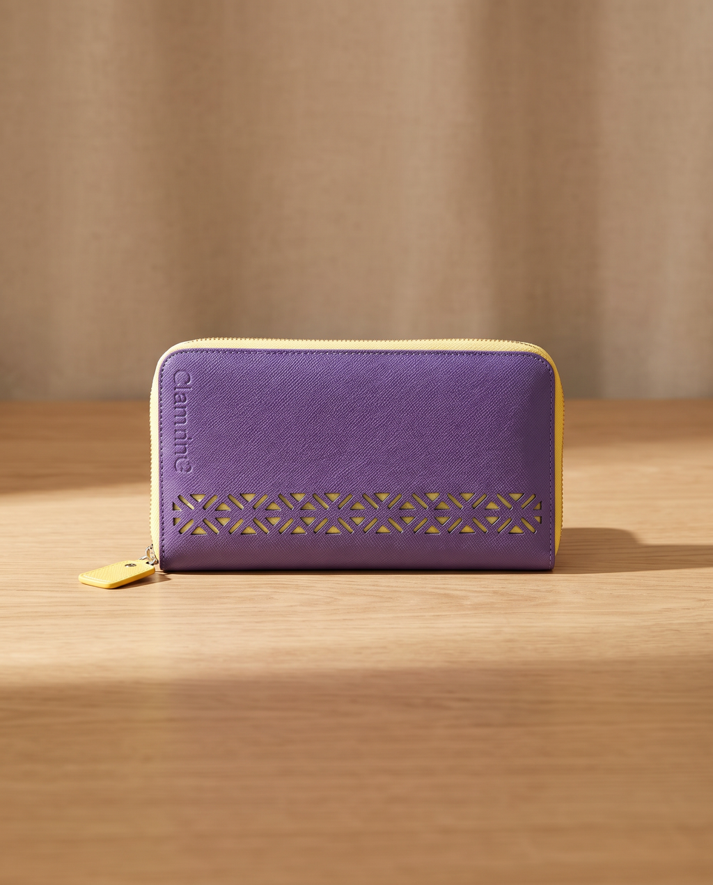 Lotus Leather Wallet-Plum/Canary Yellow
