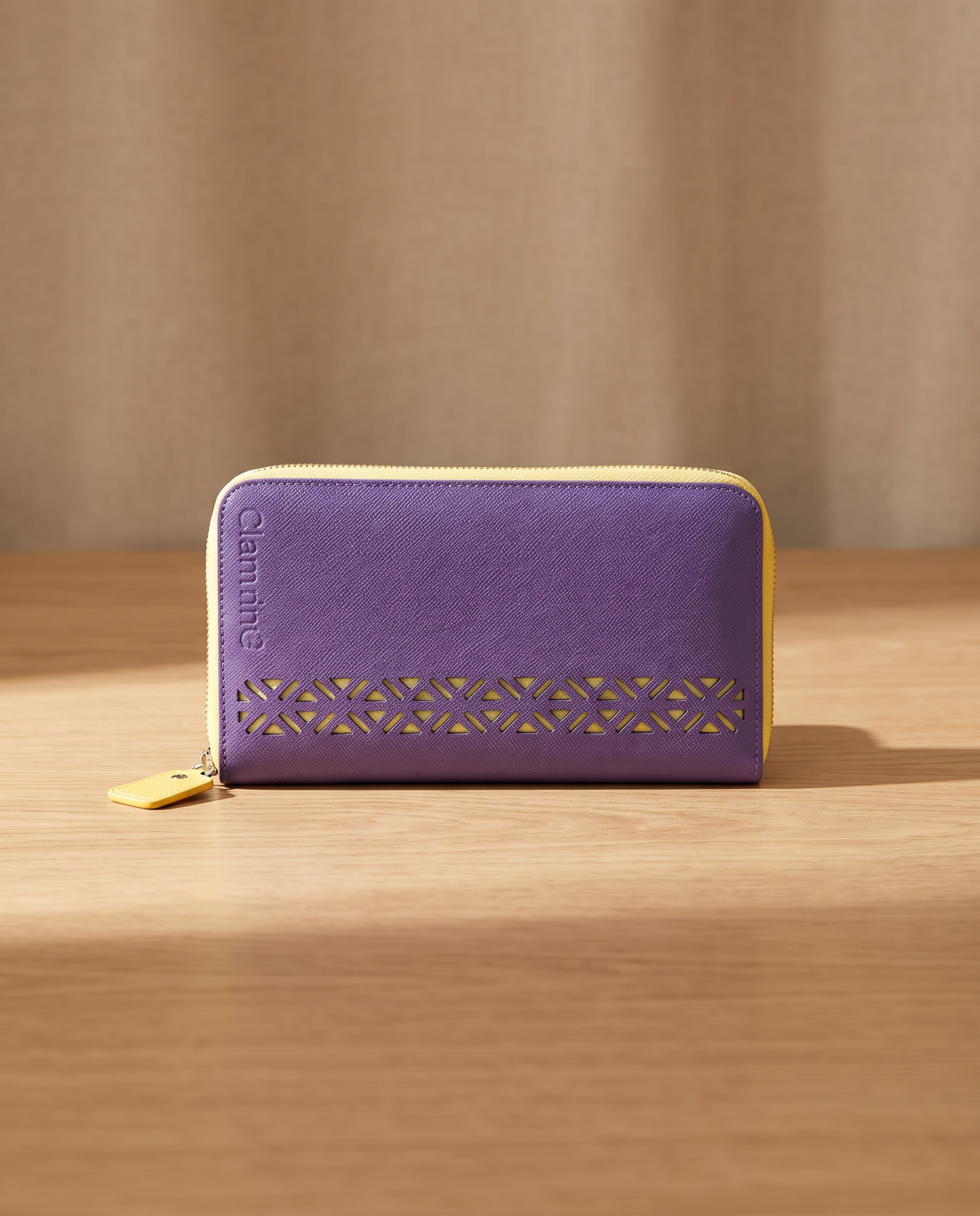 Lotus Leather Wallet-Plum/Canary Yellow