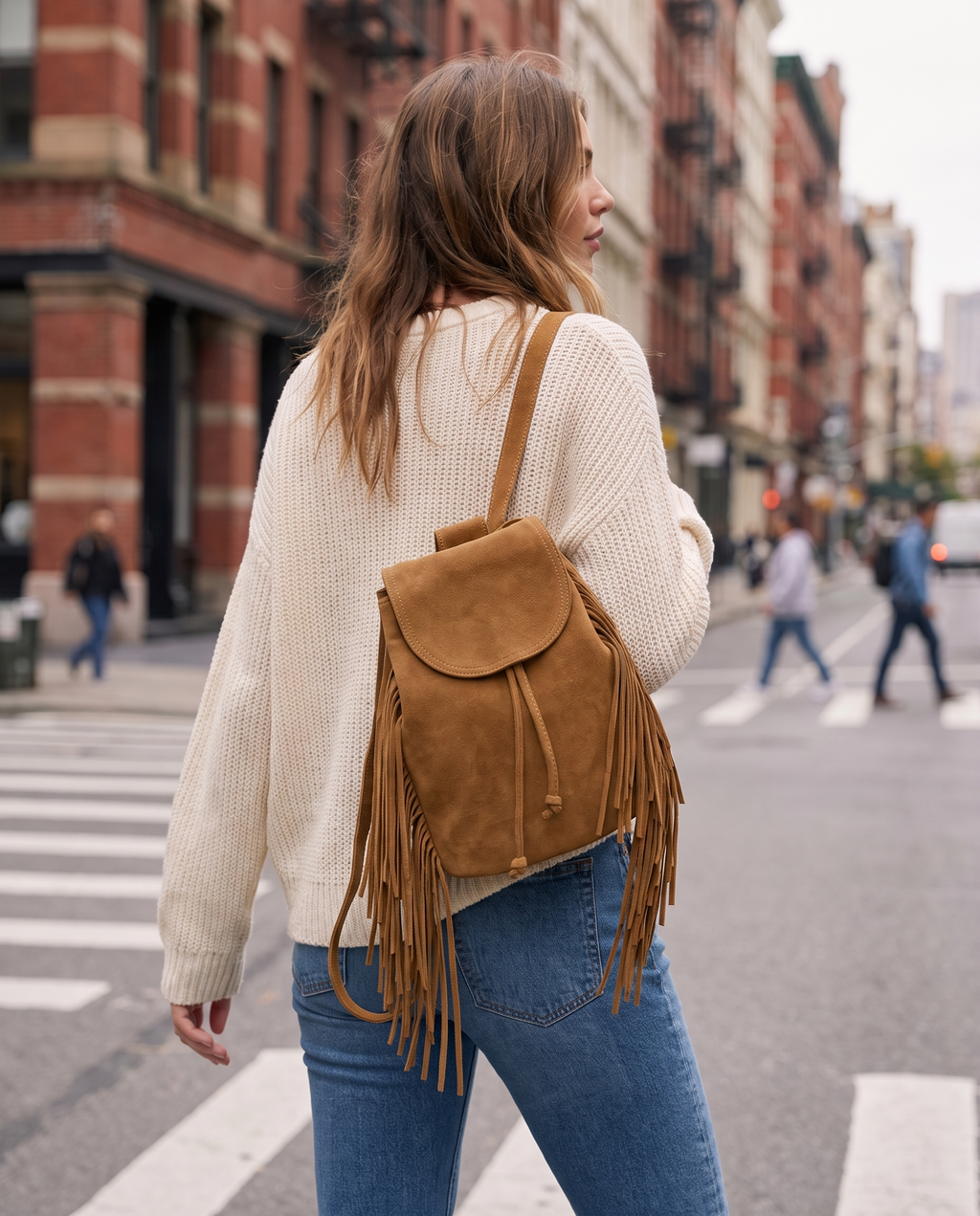 Retro Women's Backpack with Tassels and Large Capacity