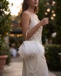 Trendy Ostrich Hair Clutch Bag with Pearl Chain