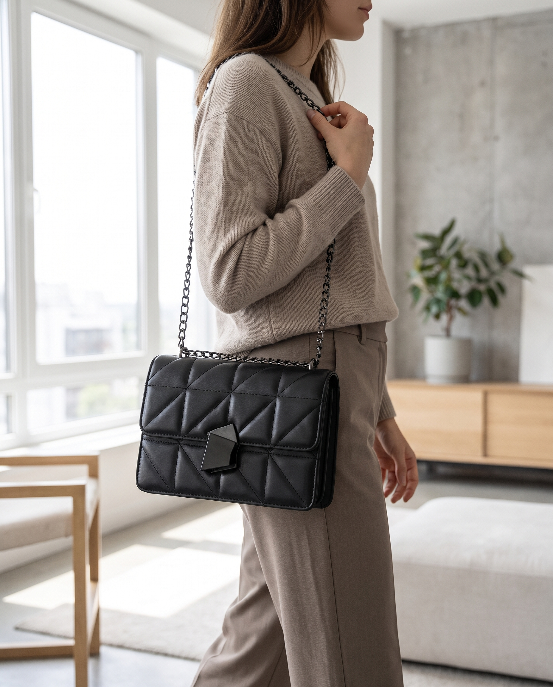 Solid Color Small Rhombus Chain Shoulder Bag