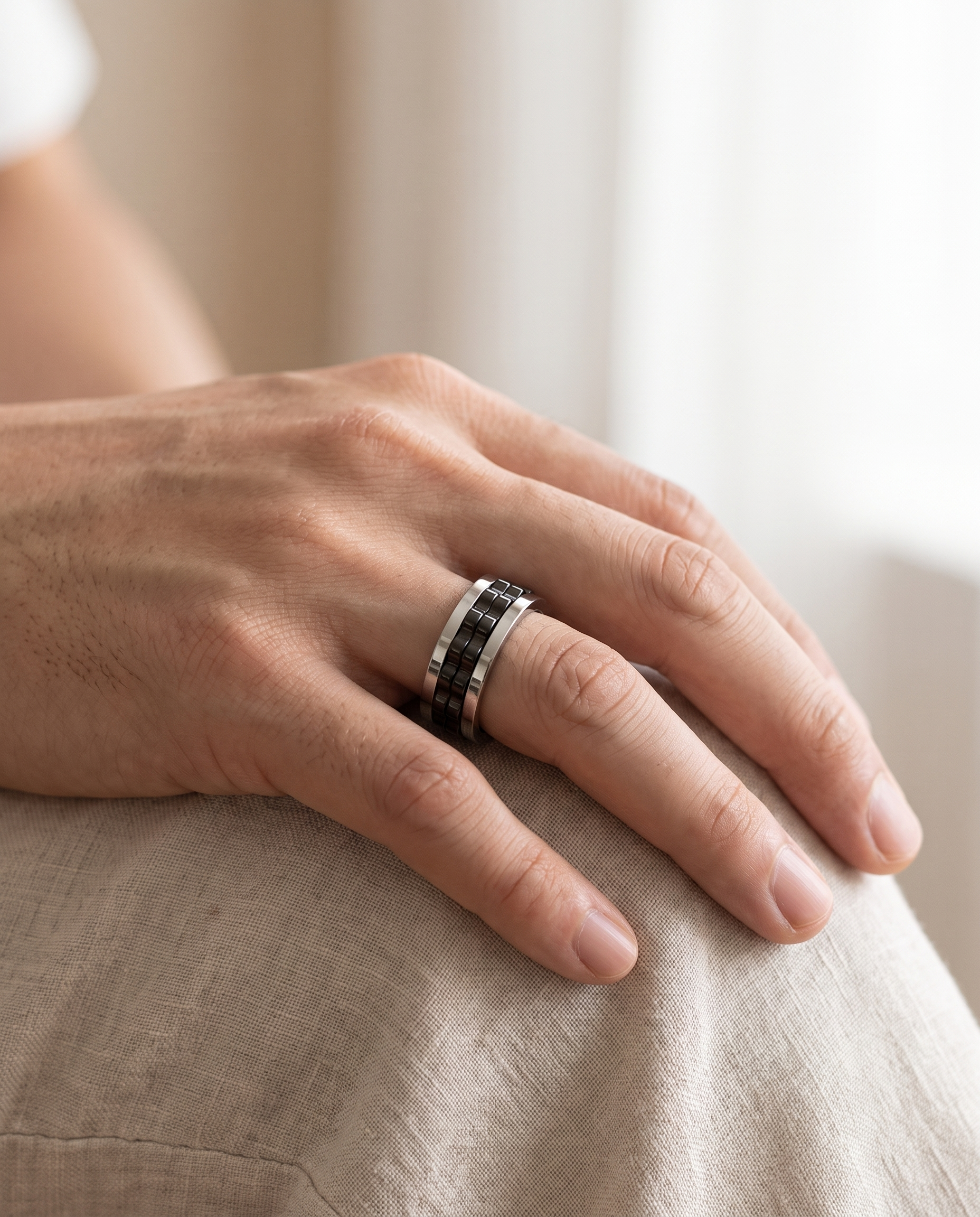 Stainless Steel Spinner Fidget Ring for Men