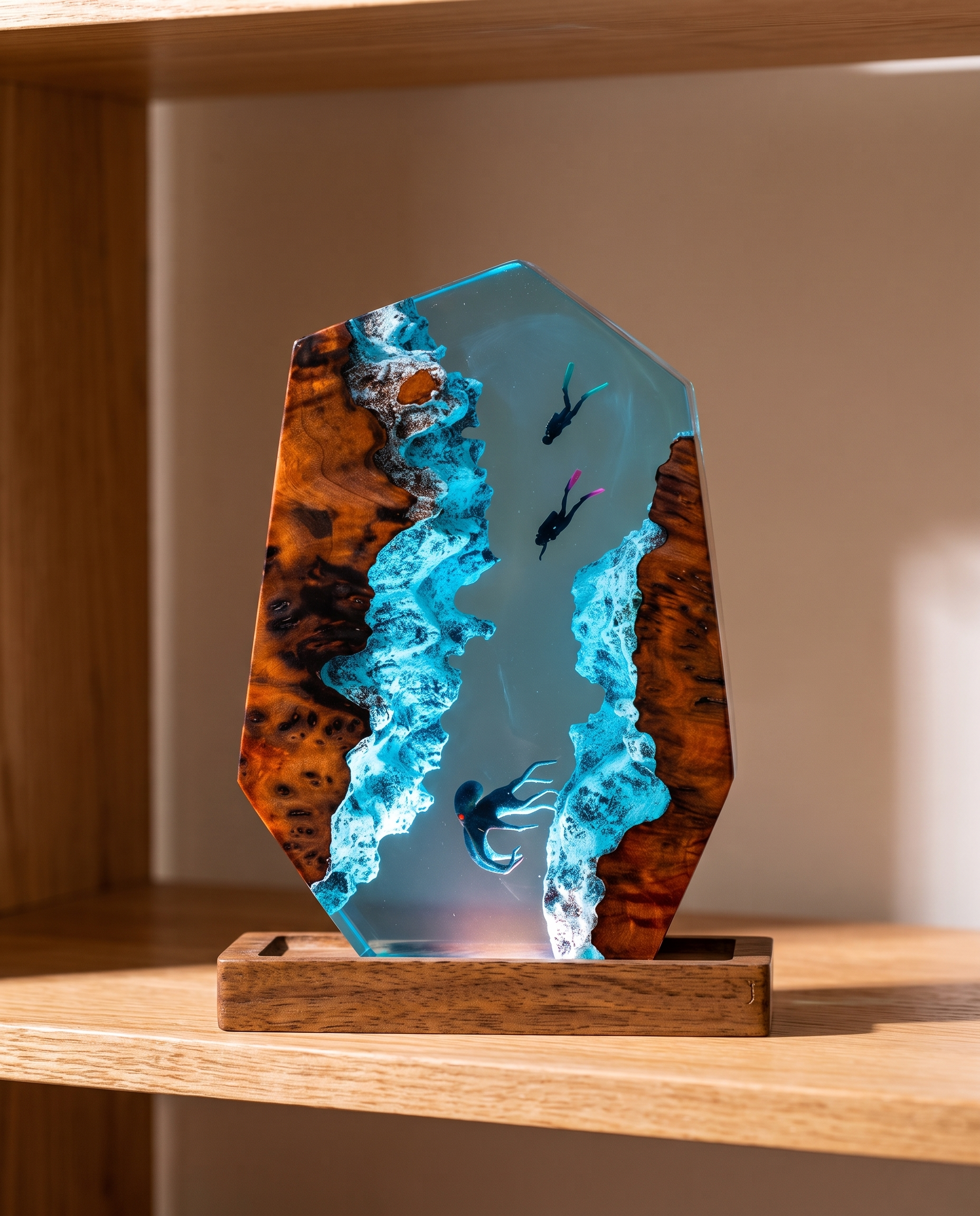 Resin Small Night Lamp 3D Diver Octopus Epoxy Handmade Crafts Decoration