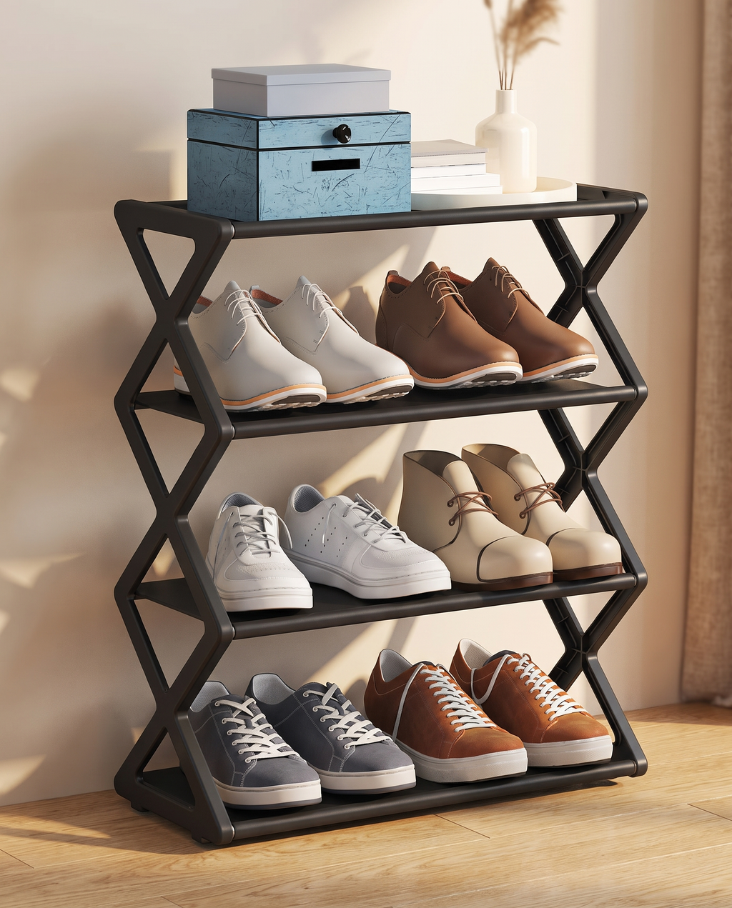 X-Type Multi-Functional Shoe Rack With Two Layers
