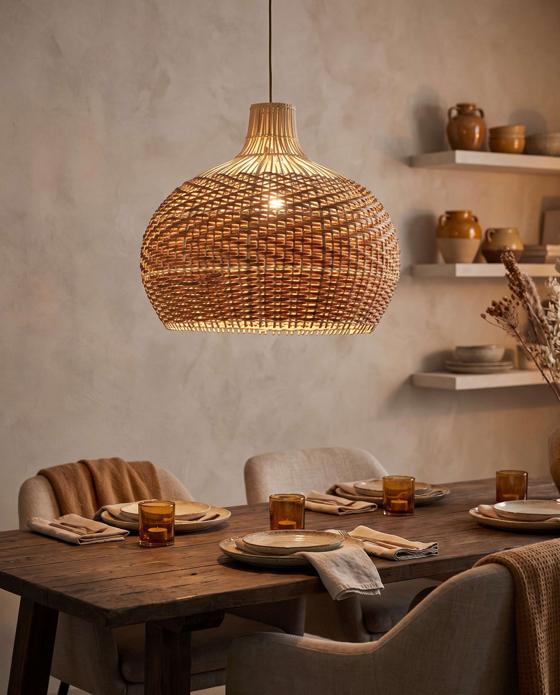 Vintage Rattan Pendant Lamp for Dining Room Decor
