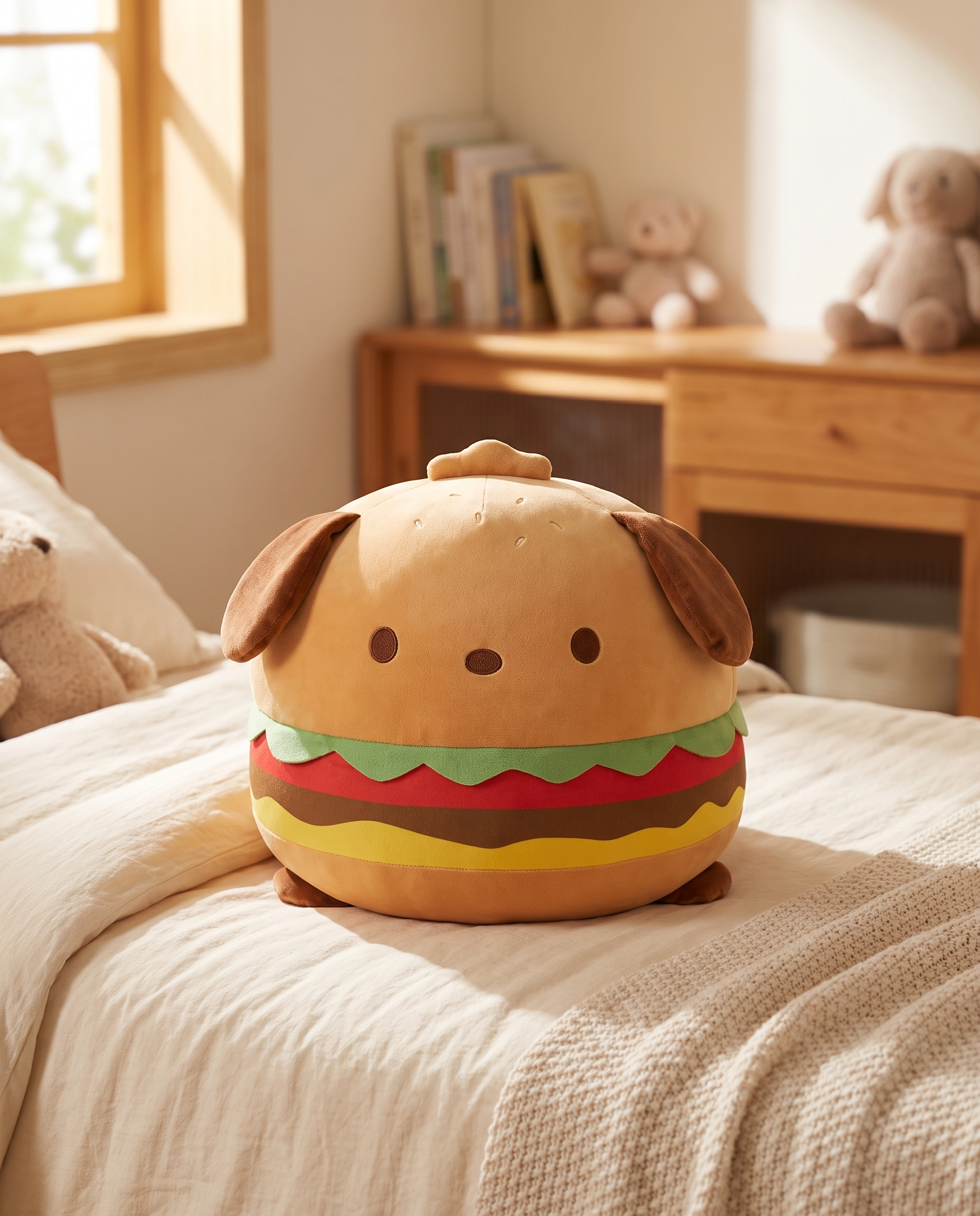 Puppy Hamburger Plush Pillow for Kids' Room Decor