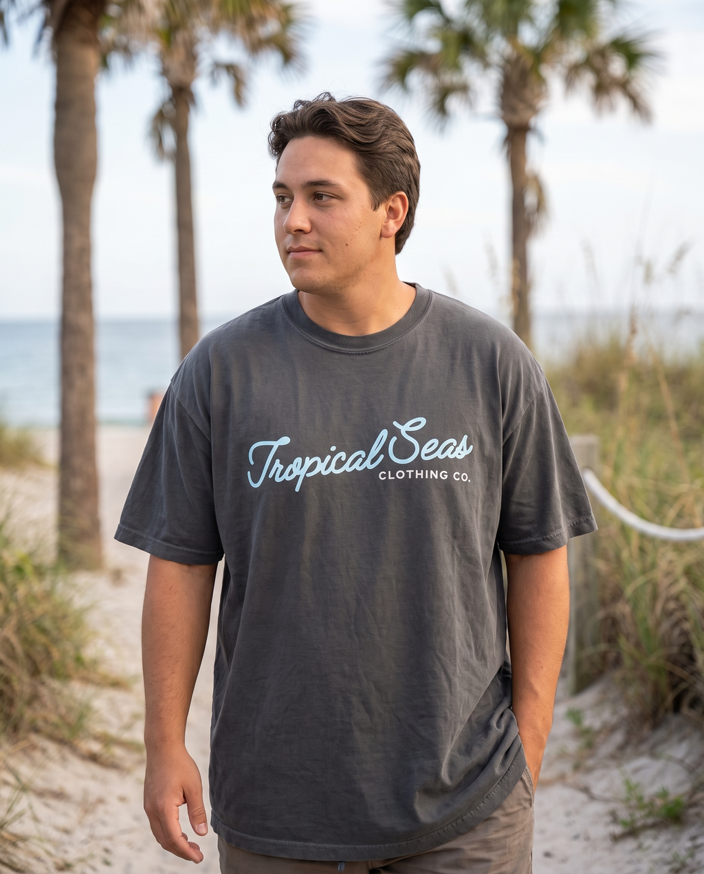 Oversized Tropical Seas Printed Faded T-shirt