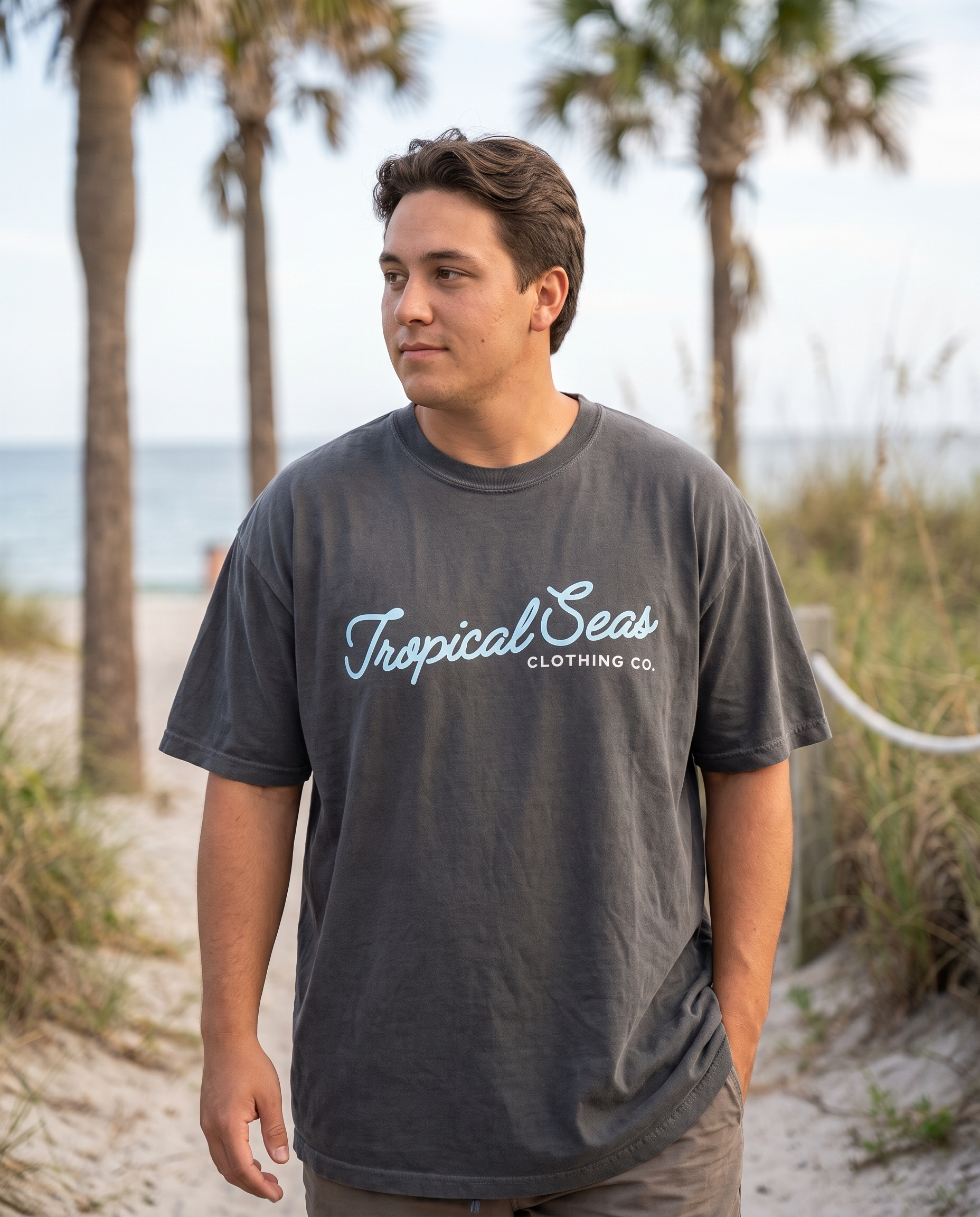 Oversized Tropical Seas Printed Faded T-shirt